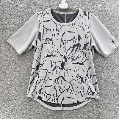 Kerrits Horse Print Top Women Medium Grey Crew Neck Equestrian Riding Comfort
