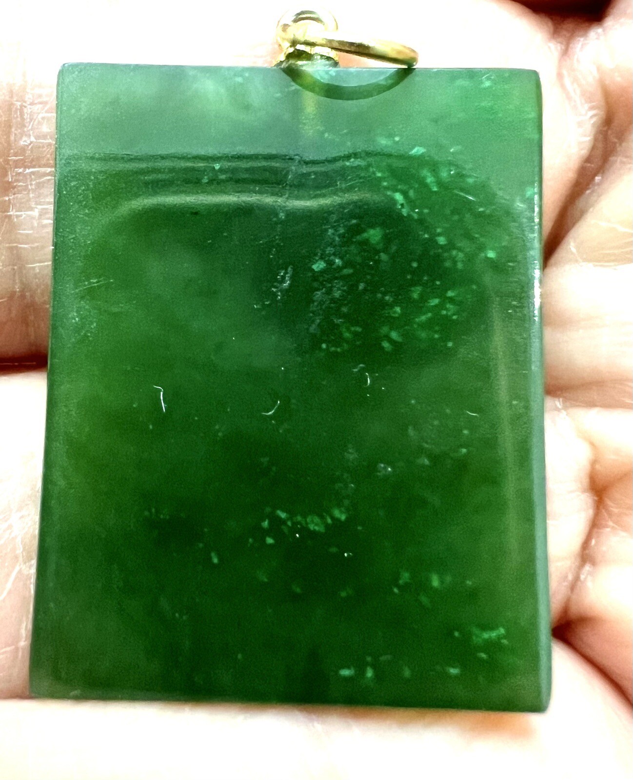 Vintage rectangular Polished flat green jade “Saf… - image 3