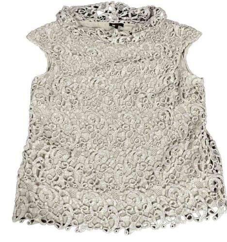 Escada top Wool Lace Taupe Beige Blouse Sleeveless