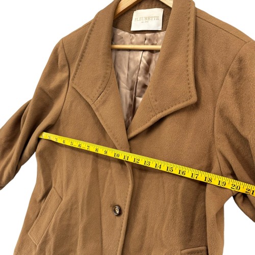 Fleurette Loro Piana Wool Overcoat Womens Tan Mid Length Button Coat Size 16 - Picture 11 of 15