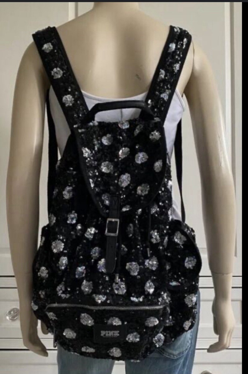 Victoria\'s Secret PINK Sequin Polka Dot Festival Backpack Black Silver Sparkle Victoria main image 4