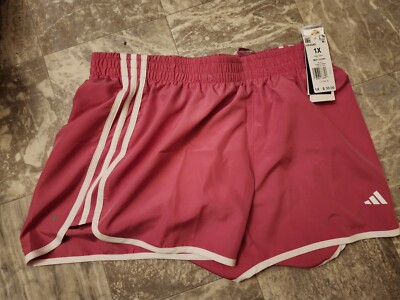 New Adidas Women’s Marathon 20 Stripes Running Shorts Pink Plus Size 1X 