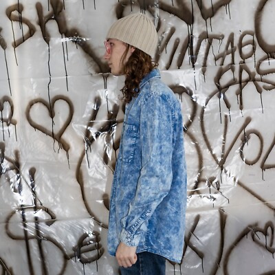 Vintage Y2K tie-dye denim button down shirt in blue & white | eBay