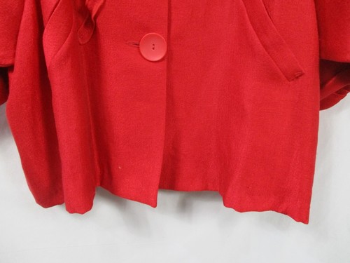 Damee Womens Jacket Small Red Button Ruffled Loose Sleeve Collar Pockets Poly - 第 4/10 張圖片