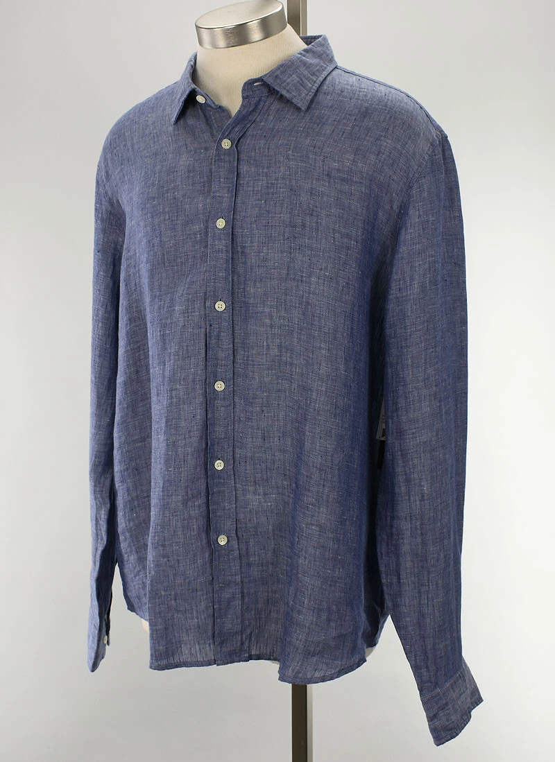 THE MENS STORE Cadet Blue Regular Fit Long Sleeve Linen Shirt XXL Tagless NWT