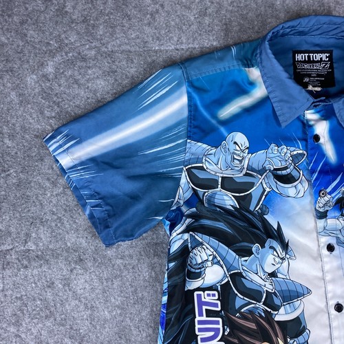 DRAGON BALL Z Hot Topic Shirt Mens Medium Blue Button Up Vegeta Goku Shenron - Picture 4 of 11