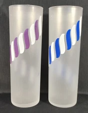 Vintage Pair of Libbey Frosted Highball Glasses in the Candy Stick Pattern