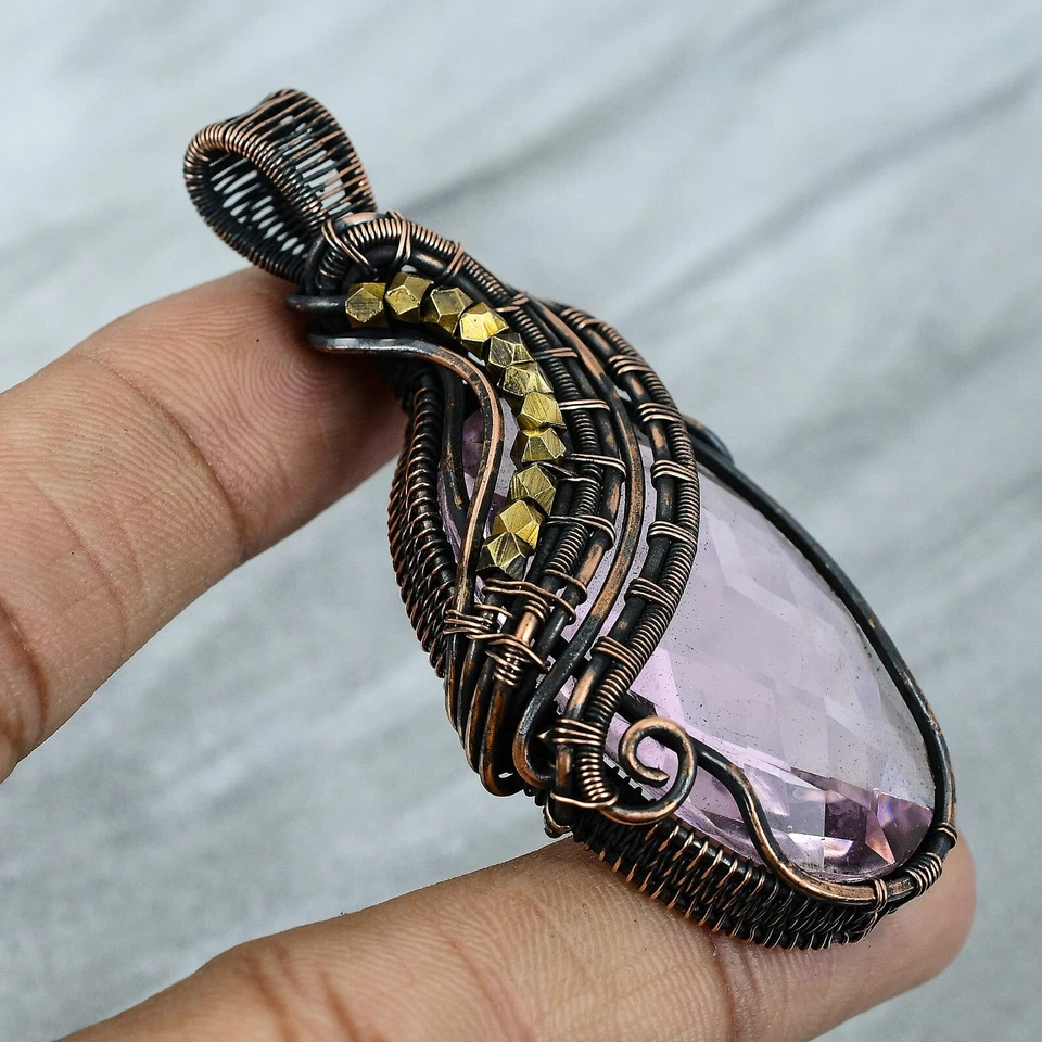 Regalo de boda para ella colgante envuelto en alambre joyería kuncita rosa cobre 2,87" Foto 4 de 4