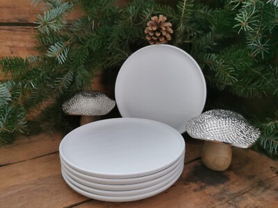 6 außergewöhnliche Teller 20cm Dessert/-Vorspeisenteller matt weiß Porzellan