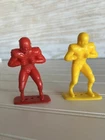 2 Vintage 1959 Louis Marx Football Players Toys Plastic Figures Red Yellow