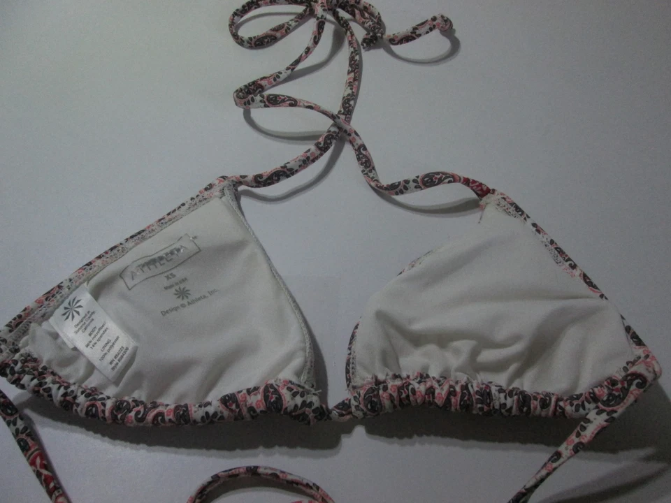 Top de bikini Athleta para mujer talla XS blanco multi triángulo forrado halter cachemira natación Foto 2 de 4