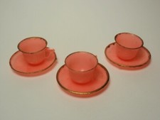 Vintage Hong Kong Miniature Dollhouse Pink Plastic Cup and Saucer Set As-Is 