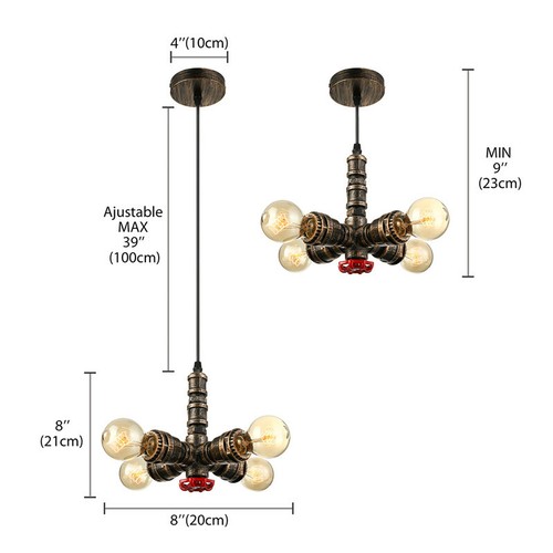 Industrial 4 Lights Chandelier Ceiling Light Retro Steampunk Pipe Pendant Light - Picture 6 of 10