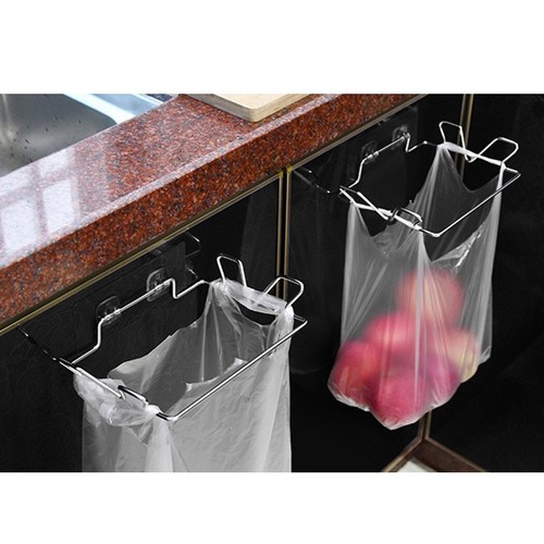 10x Over Door Plastic Bag Stainless Steel Holder Cupboard Rubbish Bin Bag Holder - Picture 4 of 8