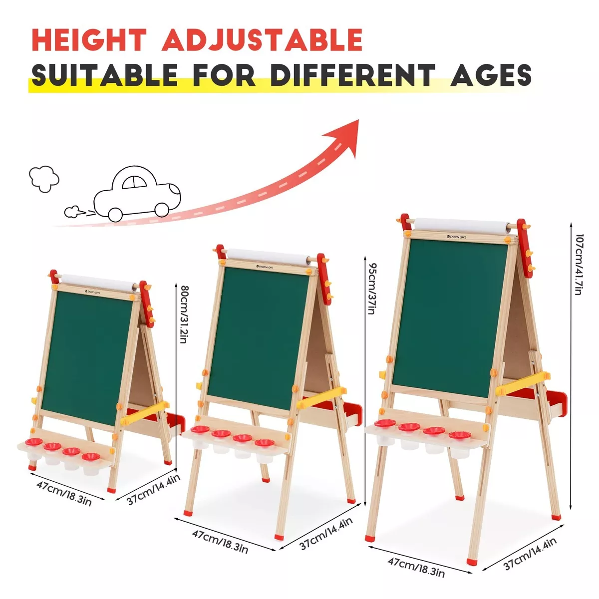 Kids Easel with Paper Roll Adjustable Double-Sided Whiteboard & Chalkboard  St