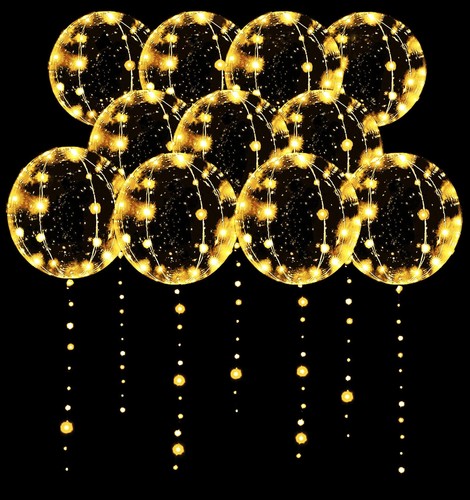 LED Balloons 10 Pack Light Up Balloons 20 Inches Clear Helium Bobo Balloons G...