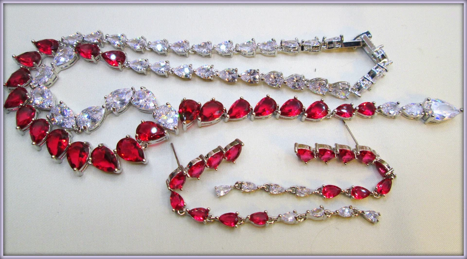 Ruby pear cut gemstone ladies Necklace Earrings Set For Brides party Weddings - Image 4 of 4