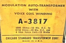 1 NOS STANCOR A-3817 MODULATION AUTO-TRANSFORMER WITH VOICE COIL 10 WATTS