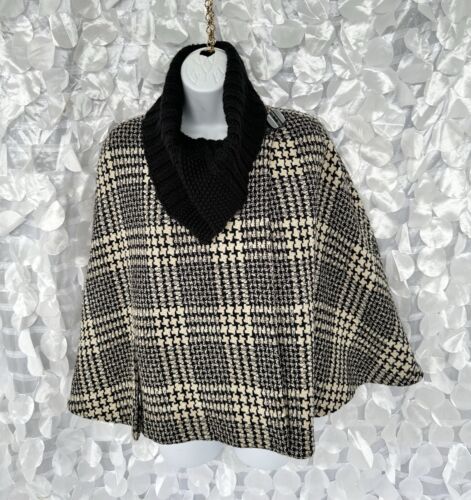 Vintage Y2K Woman’s 6 Cape Short Black Cream Houndstooth Textured Wool Cropped - Picture 2 of 13