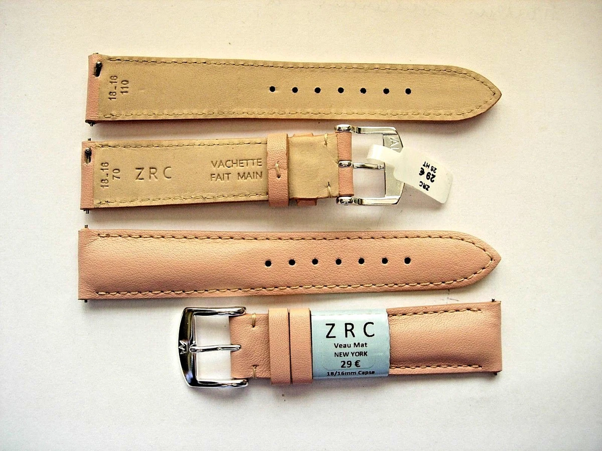 Bracelet De Montre Vintage ZRC En Cuir Véritable - Largeur 16 Mm - Fabriqué En France