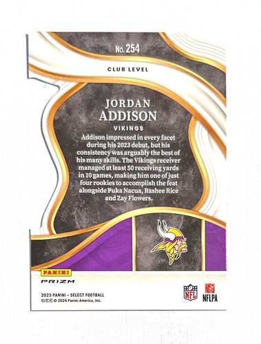 Jordan Addison /2023 Panini Select ~ Die-Cut Silver Prizm #254 Rookie Club Level - Picture 2 of 2