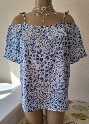 Lipsy Friends Like These schulterfreies Top Größe 14 weiß & blau