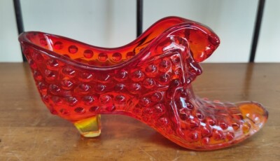 Vintage Fenton Amberina Hobnail Cat's Head Glass Slipper/Shoe - Excellent!