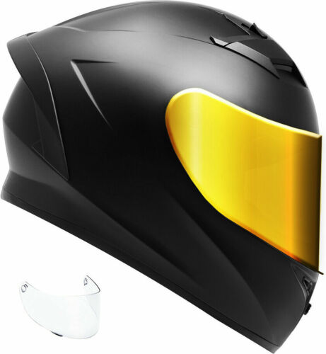 GDM Venom Full Face Motorcycle Helmet DOT Matte Black + GOLD SHIELD - Picture 1 of 8