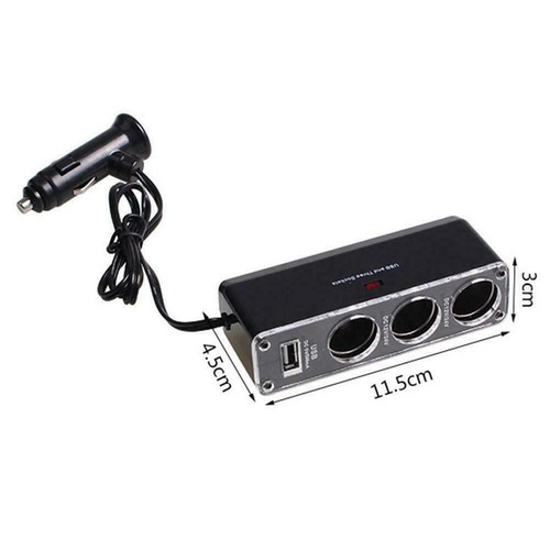 Three Port Multi Socket Car Cigarette Lighter Splitter Charger Adapter USB V1T6
