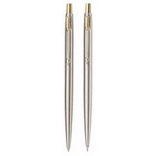 Parker Classic Set Stainless Steel & Gold Ballpoint Pen & 0.5 Pencil  In Box Usa