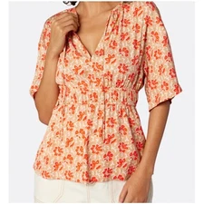 NWT JOIE Women's Vibrant Red Multi Short Sleeve Top Size M