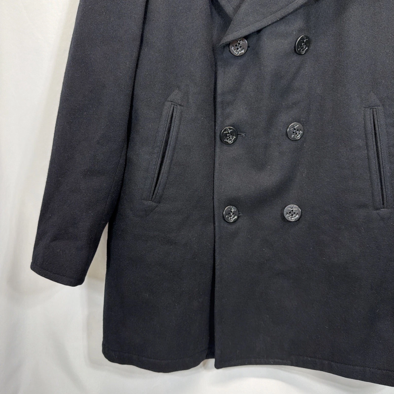 US Navy Issued Peacoat Military Authentic DSCP Thick Wool Men 46 L Black USN image 3