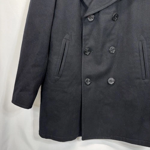 US Navy Issued Peacoat Military Authentic DSCP Thick Wool Men 46 L Black USN image 3