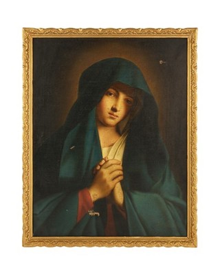 Antikes Gemälde Jungfrau Maria 19. Jahrhundert Madonna im Gebet, T.Berti