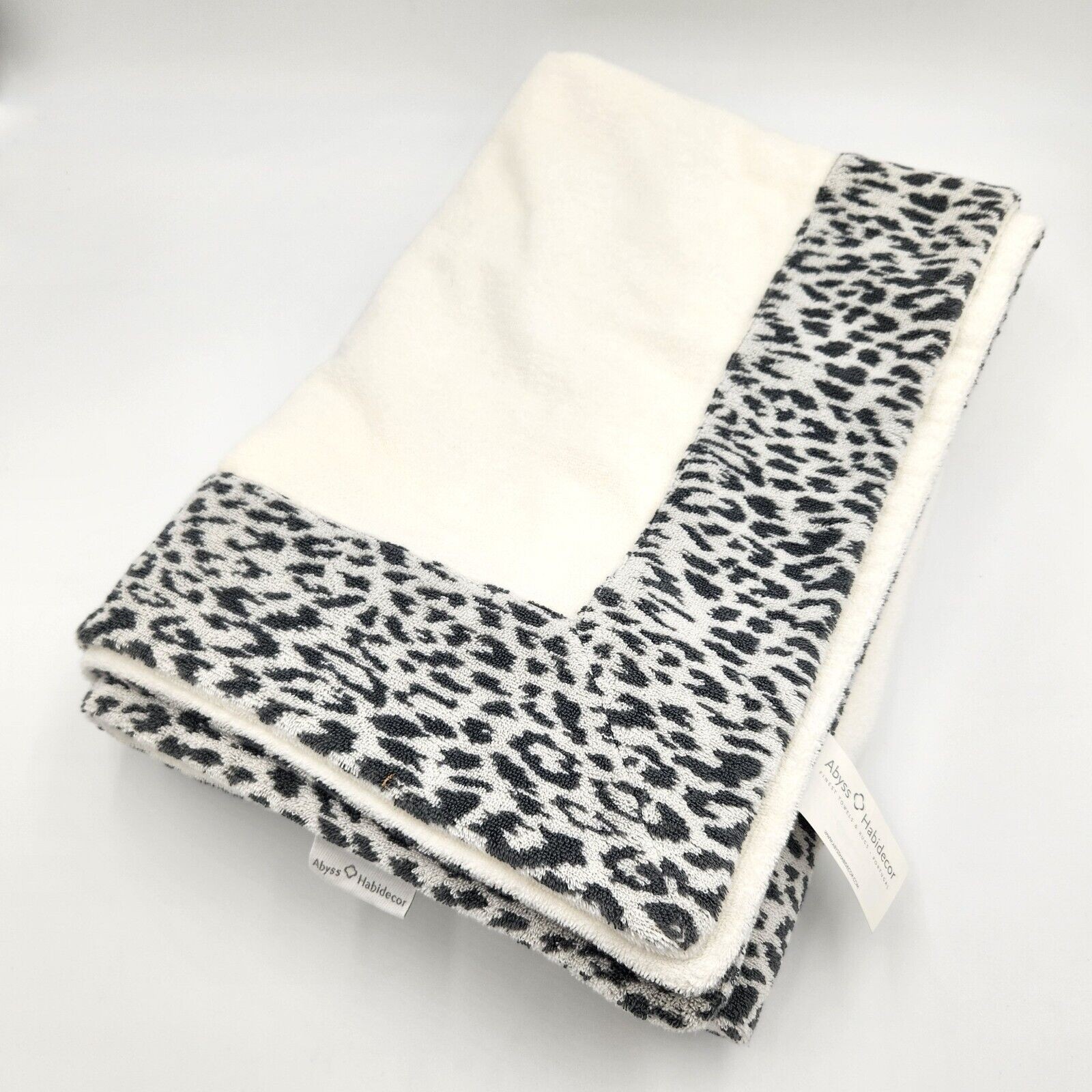 ABYSS White Leopard Print Staple Cotton Luxury Portozimbia Large Beach Towel