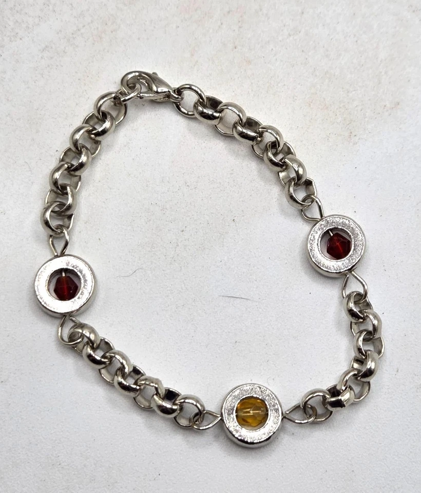 Браслет-цепочка серебристого цвета с красными и желтыми драгоценными камнями акценты для женщин - Изображение 2 из 2