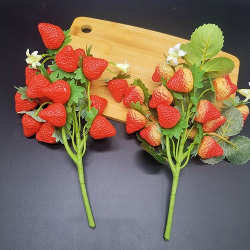 Realistic Fake Strawberry Stem Branches for Festive Decoration Set of 3 - Picture 10 of 11