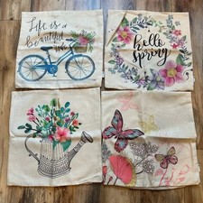 18x18 Spring Throw Pillow Covers Set of 4 Wreath Butterfly Decor Anickal Brand