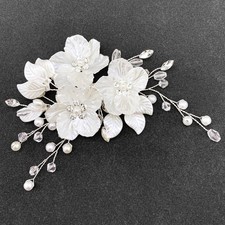 Ivory Flower Hair Clips Bridal Wedding Pearls Floral Silver Vine Pieces