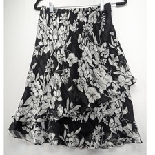 Kathy Roberts Black White Floral Tiered Chiffon Skirt Size 10 Made in USA
