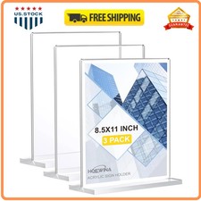 3 Pack Acrylic Sign Holder 8.5x11 Vertical Clear Tabletop Display Stand