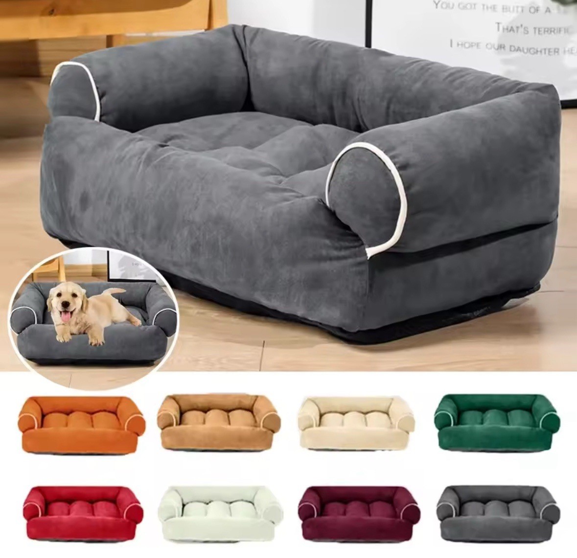 Canapé de luxe pour chien et chat lit doux taille L beige