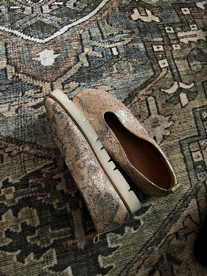 Lindas y Cómodas Suelas Suaves Cuero Metálico Estampado Piel de Serpiente Foto 4 de 4