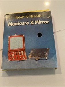 Vintage Snap A Frame Manicure And Mirror Duo Set Gold Tone Case In Original Box