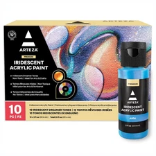 Iridescent Acrylic Paint Set of 10 Dreamer Colors Bottles, Shimmer Water-Base...