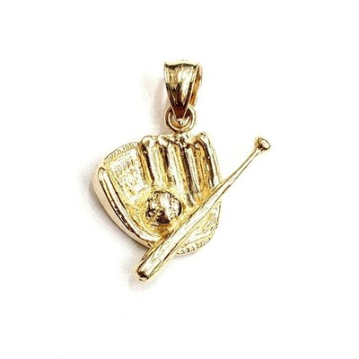14k Gelbgold 3D Baseballschläger Handschuh Ball Anhänger Sport Spiel edler Schmuck 2,4g