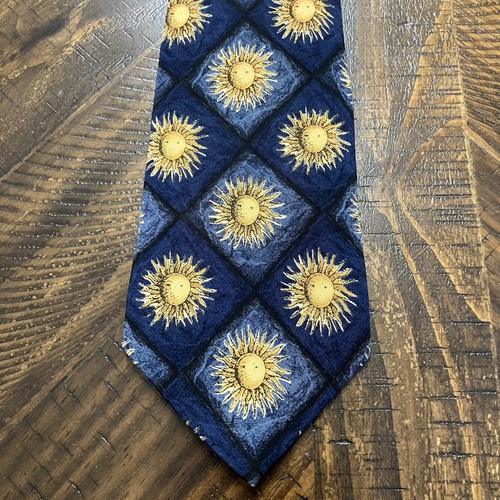 Lands End 100% Silk Moon Tie Blue Yellow Classic 57” x 3.75” Hand Sewn in USA - Picture 3 of 8