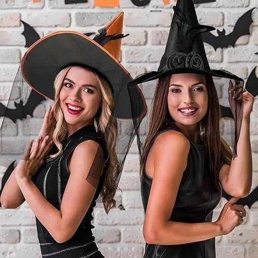 Landisun Halloween Mujeres Bruja Sombrero Brujas Sombreros para Mujer Adulto Malvado Un Lado Foto 2 de 4