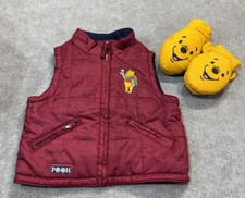 Vintage Disney Winnie The Pooh Fleece Lined Puffer Vest XS Gloves Toddler 90  s