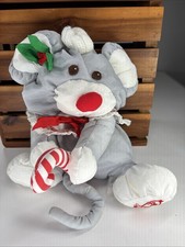 FISHER PRICE PUFFALUMP GRAY MOUSE PLUSH TOY CHRISTMAS CANE 1987